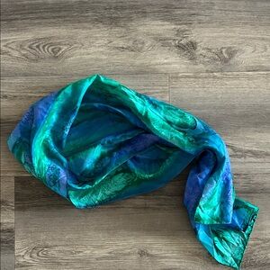 Elegant Blue and Green Silk Scarf